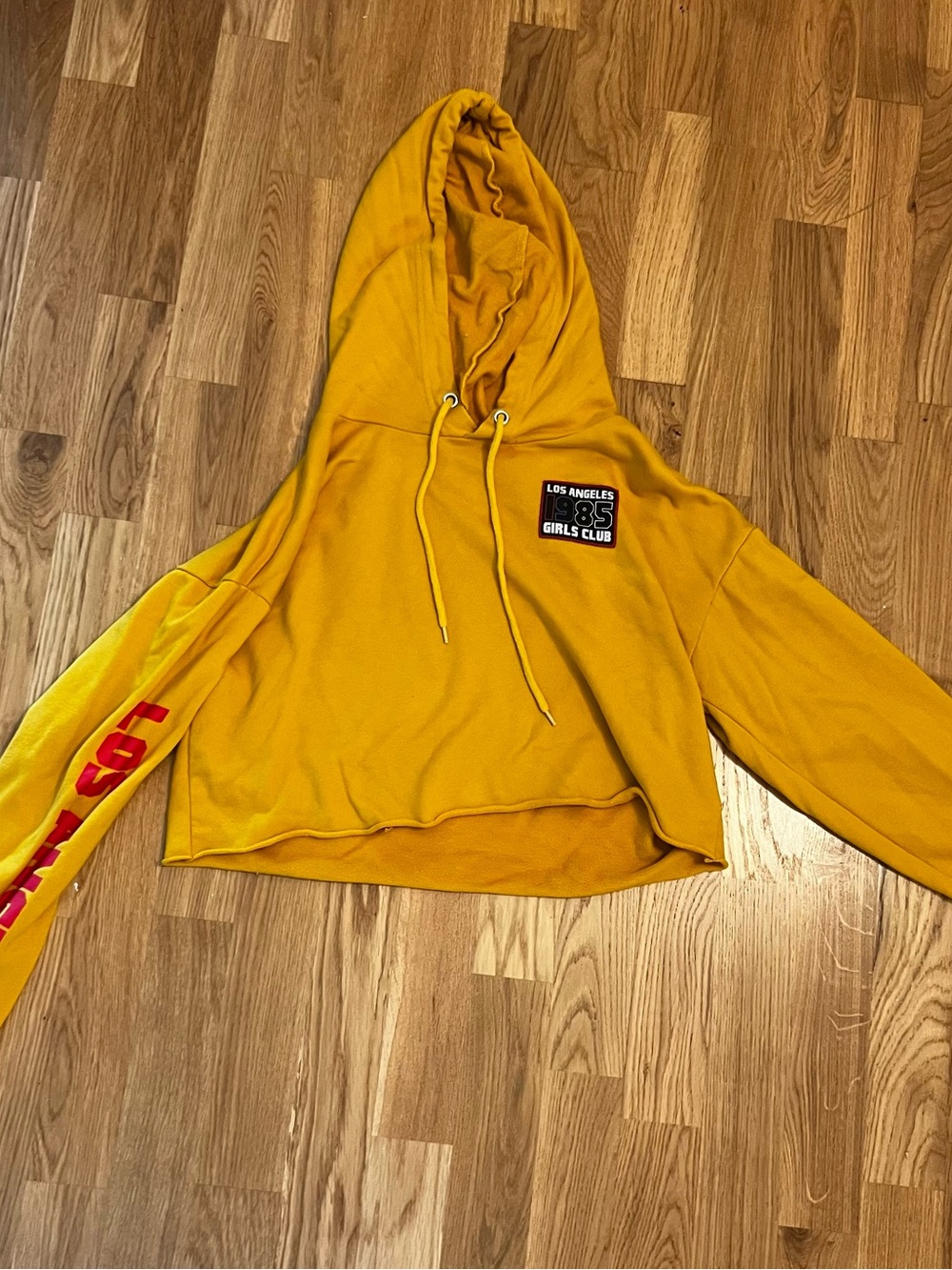 Mustard Yellow Hooded Crop Sweatshirt